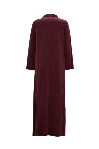 Gömlek Yaka Cupro Bordo Elbise - 2
