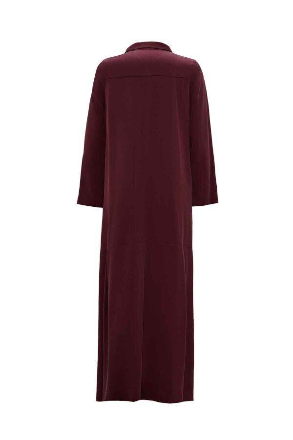 Gömlek Yaka Cupro Bordo Elbise - 2