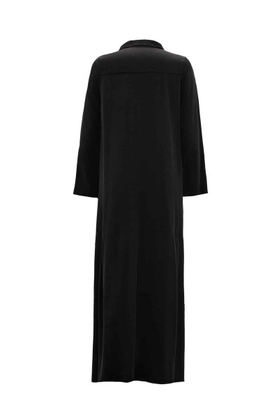 Gömlek Yaka Cupro Siyah Elbise - Miss Dalida (1)