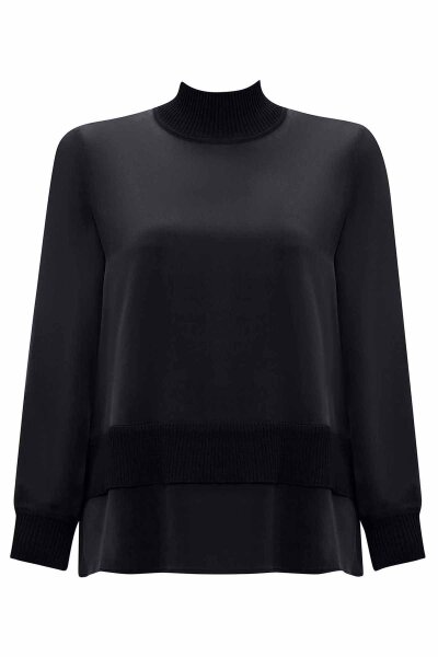 Knitted Band Detailed Cupro Black Tunic 