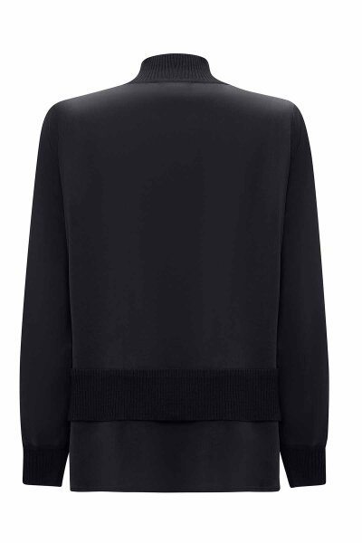 Knitted Band Detailed Cupro Black Tunic - 2