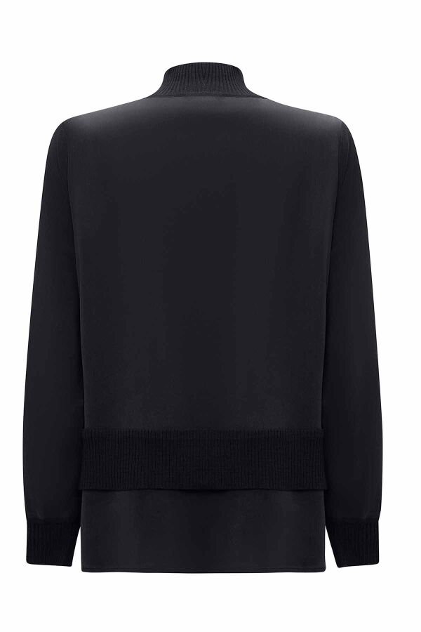 Knitted Band Detailed Cupro Black Tunic - 2