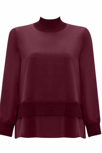 Knitted Band Detailed Cupro Burgundy Tunic 