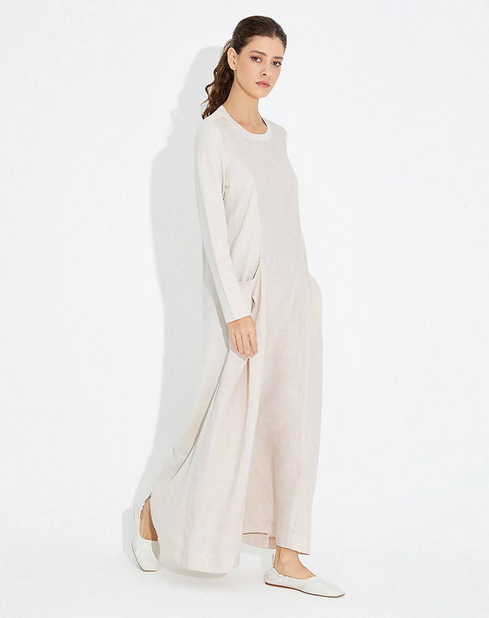 Knitwear Linen Pocket Long Dress - 2