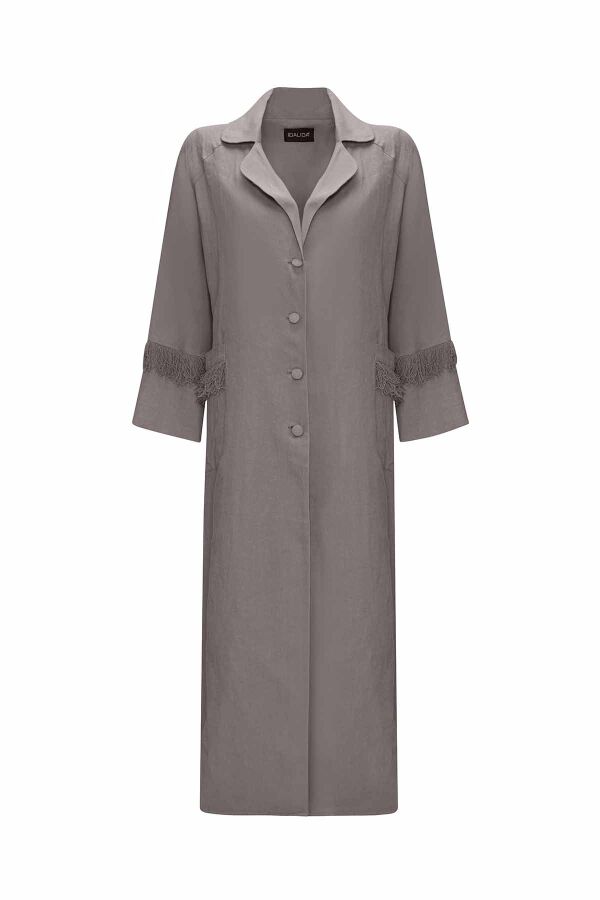 Long Linen Jacket with Tassel Detail - 11