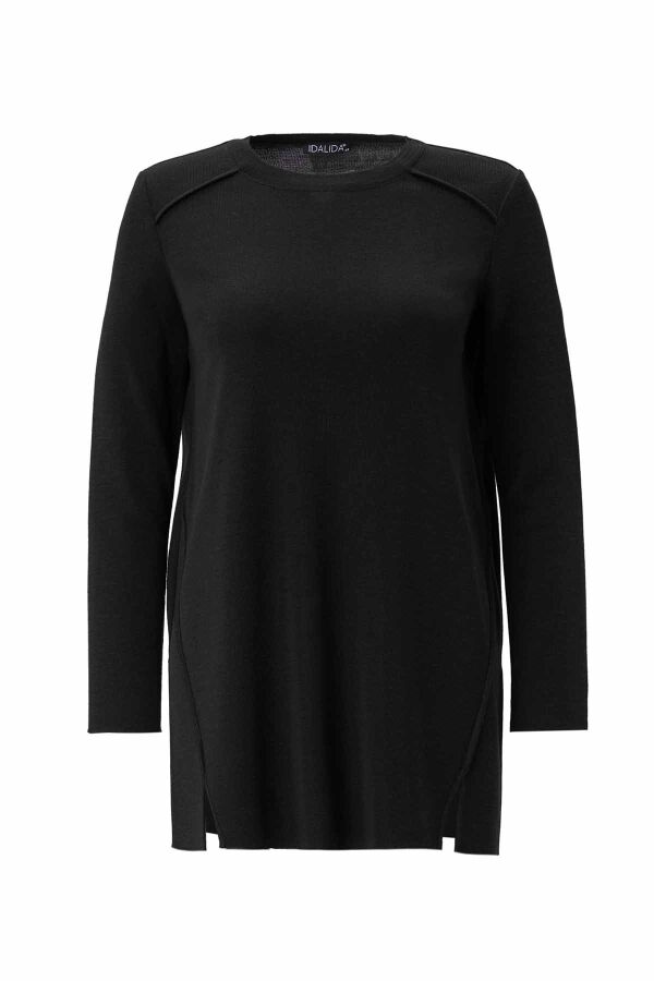 Long Sleeve Basic Black Knit Tunic - 1