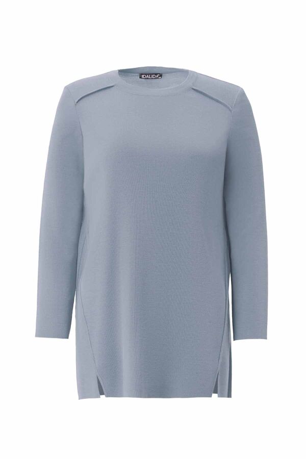 Long Sleeve Basic Blue Knit Tunic - 1