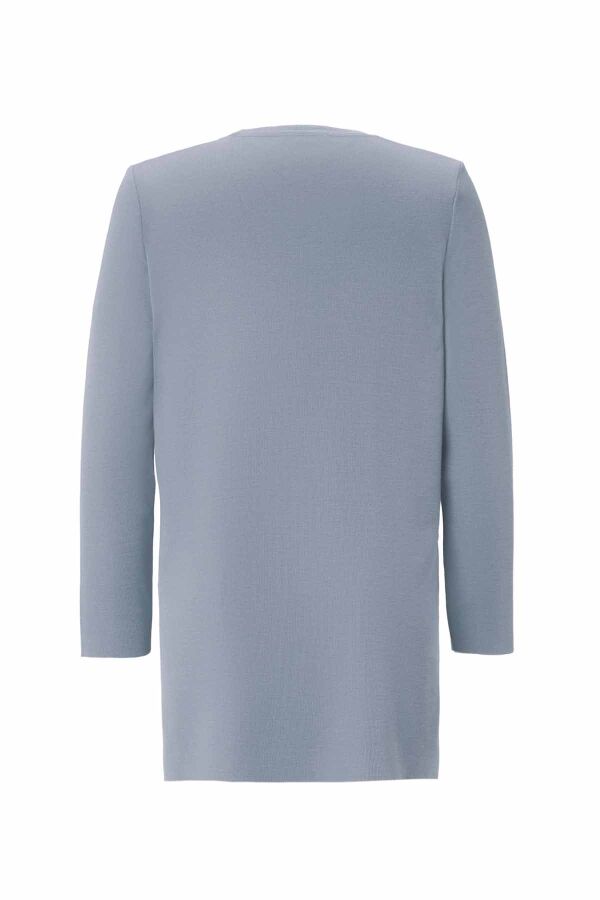 Long Sleeve Basic Blue Knit Tunic - 2