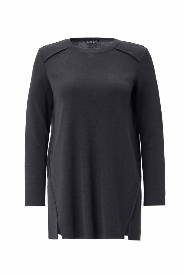Long Sleeve Basic Dark Grey Knit Tunic - 1