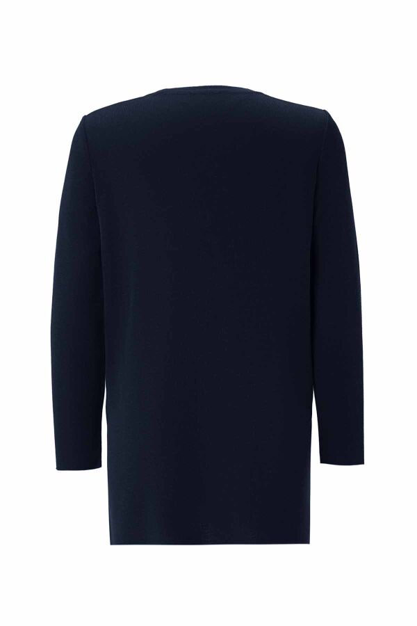 Long Sleeve Basic Navy Blue Knit Tunic - 2