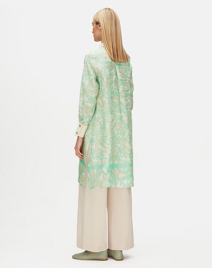 Mother of pearl Buttoned Patterned Linen Shirt - 3
