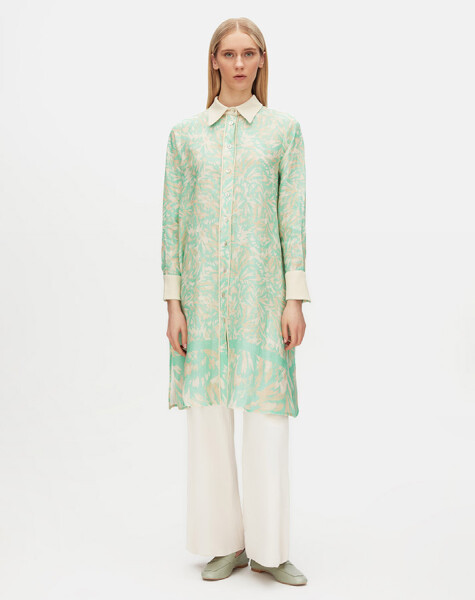 Mother of pearl Buttoned Patterned Linen Shirt - 1