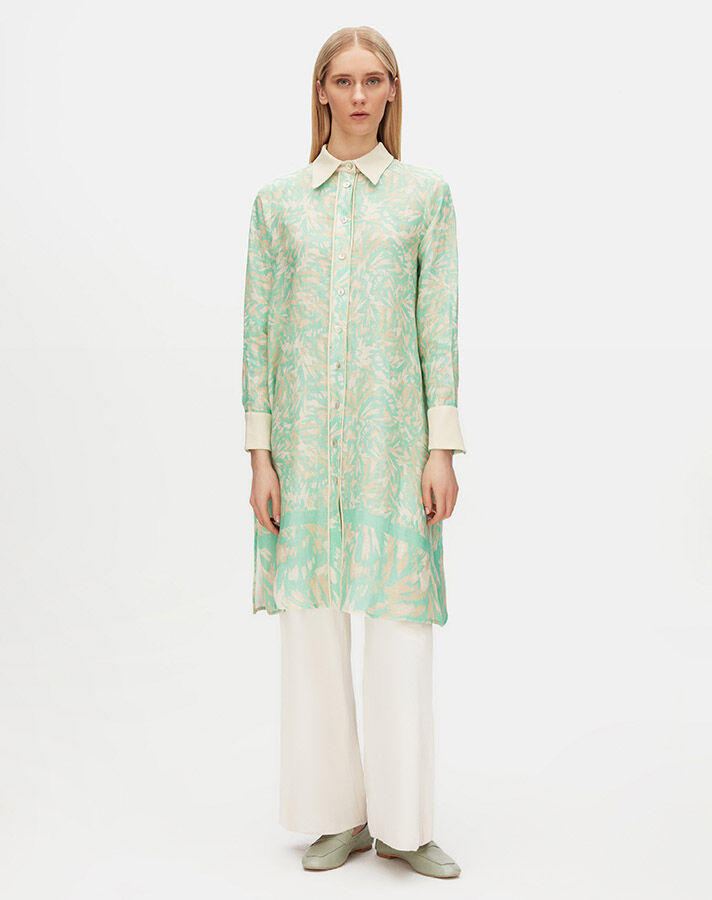 Mother of pearl Buttoned Patterned Linen Shirt - 1