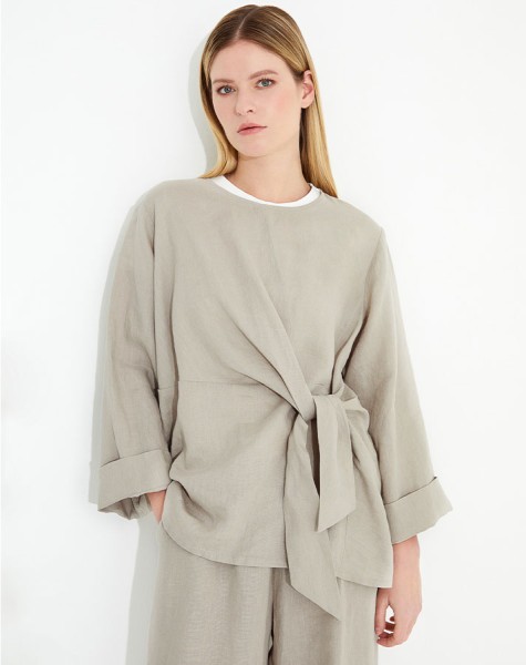 One Side Tied Linen Tunic - 16