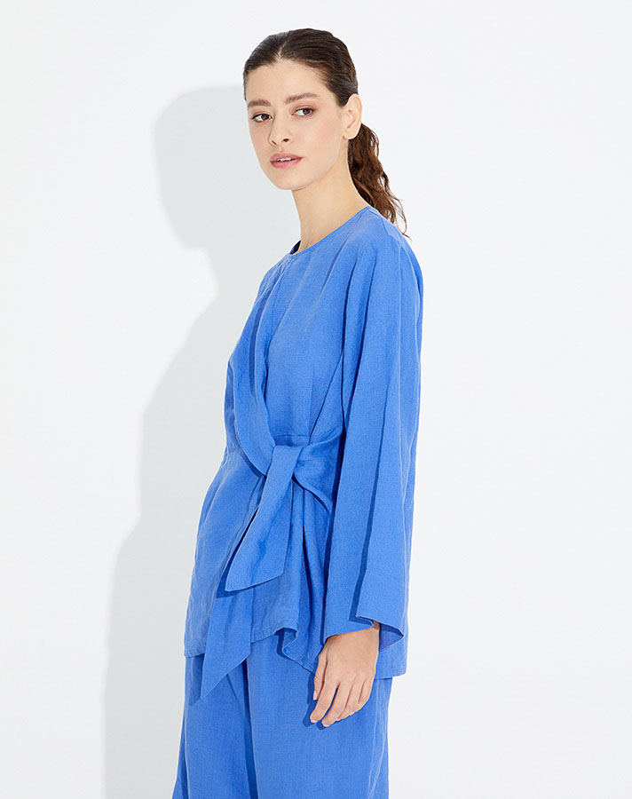 One Side Tied Linen Tunic - 6