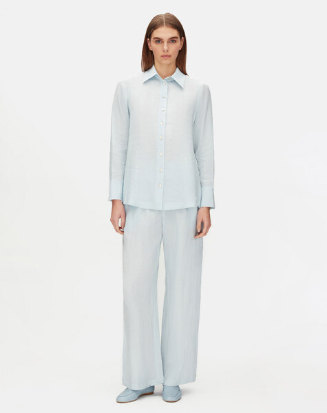 Pearl Buttoned Solid Color Linen Shirt - 2