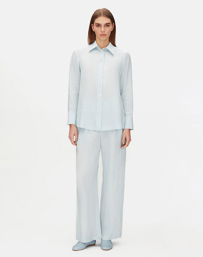 Pearl Buttoned Solid Color Linen Shirt - 2