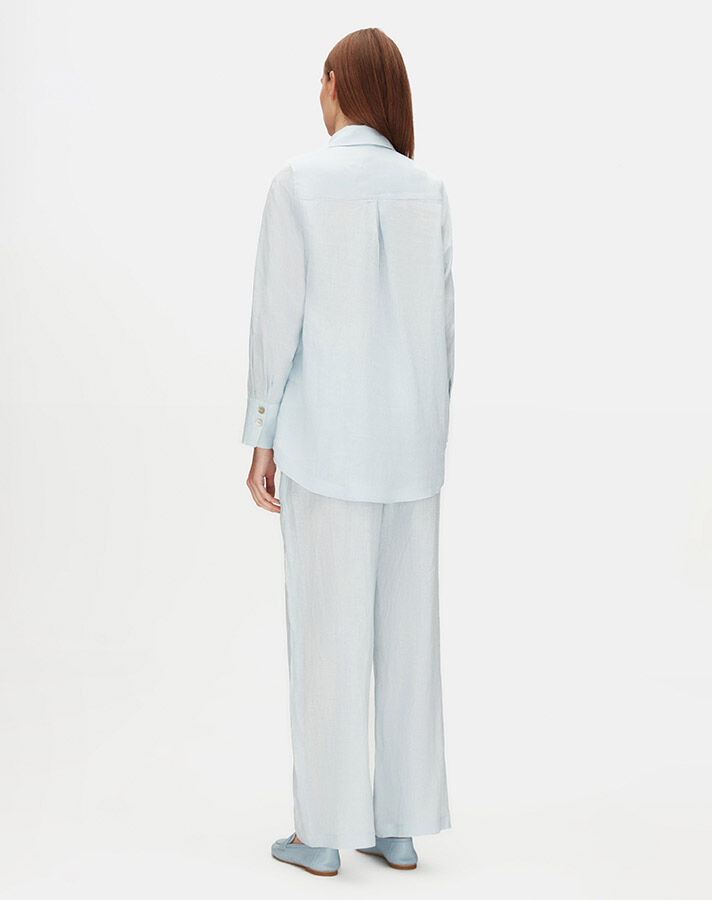 Pearl Buttoned Solid Color Linen Shirt - 4