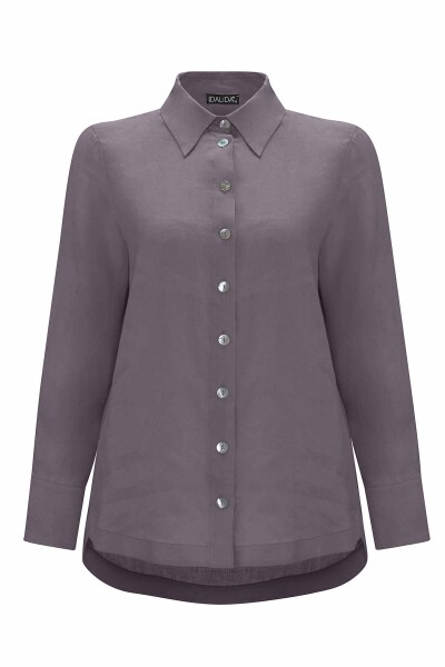 Pearl Buttoned Solid Color Linen Shirt - 6