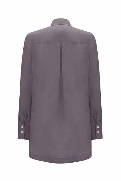 Pearl Buttoned Solid Color Linen Shirt - 7