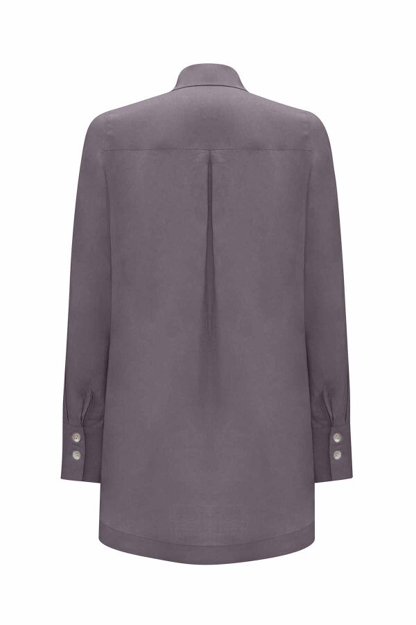 Pearl Buttoned Solid Color Linen Shirt - 7