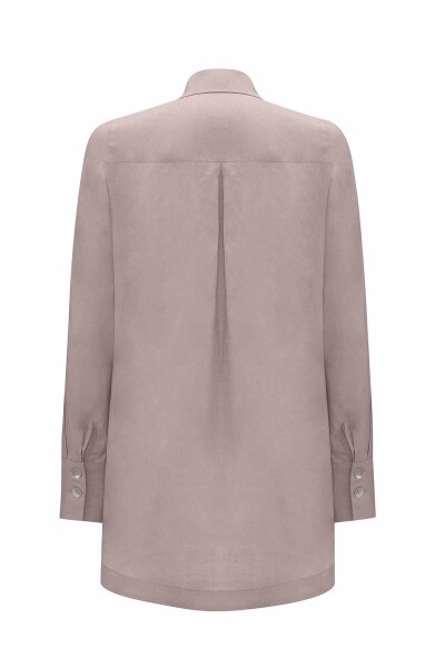 Pearl Buttoned Solid Color Linen Shirt - 9