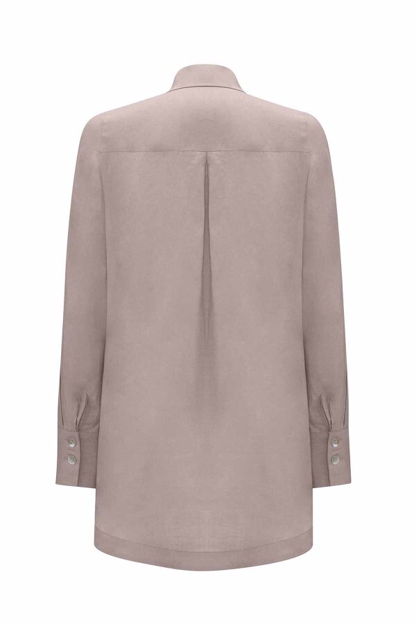 Pearl Buttoned Solid Color Linen Shirt - 9