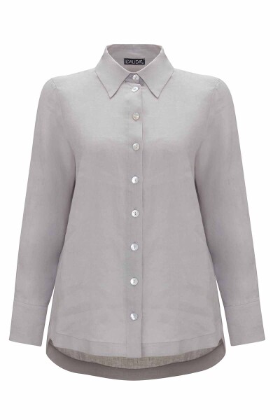 Pearl Buttoned Solid Color Linen Shirt - 10