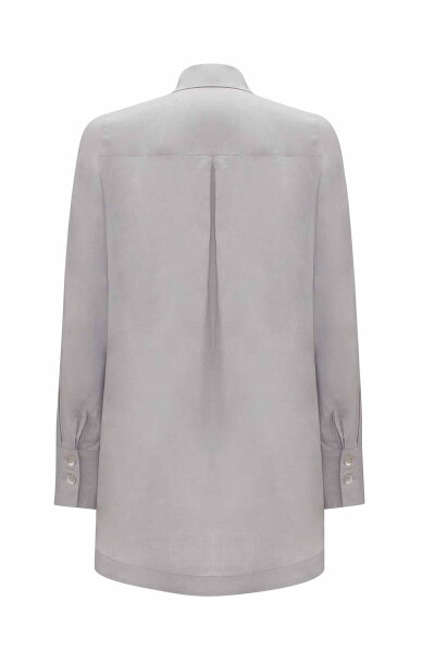 Pearl Buttoned Solid Color Linen Shirt - 11
