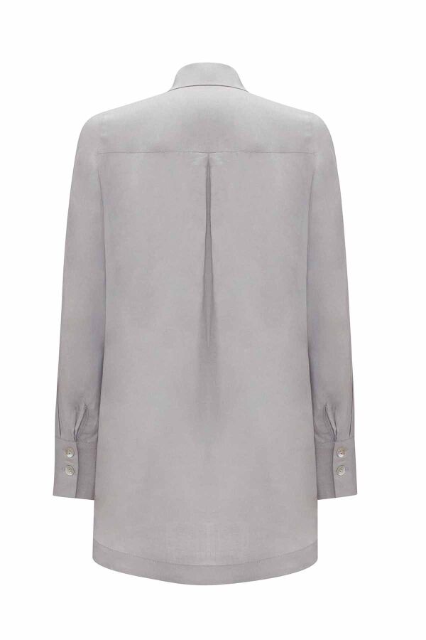 Pearl Buttoned Solid Color Linen Shirt - 11