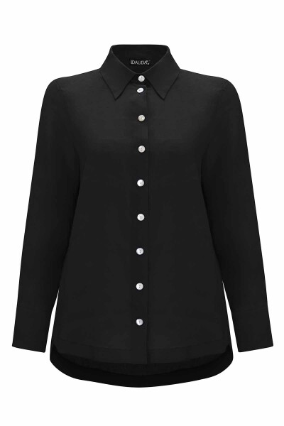 Pearl Buttoned Solid Color Linen Shirt - 12
