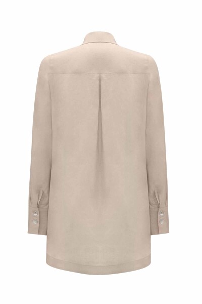 Pearl Buttoned Solid Color Linen Shirt - 3