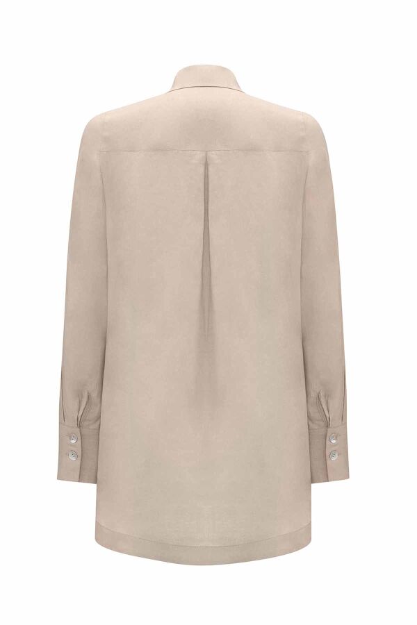Pearl Buttoned Solid Color Linen Shirt - 3