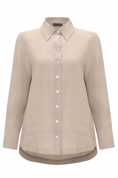 Pearl Buttoned Solid Color Linen Shirt - 1