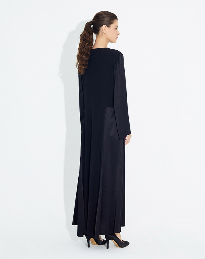 Pearl Covered Glossy-Matte Fabric Long Dress - 2