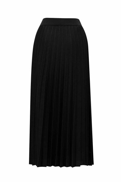 Pleated Knit Skirt with Stripe Details Black - MISS DALIDA