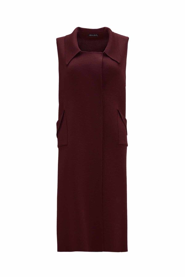 Pocket Detailed Burgundy Knit Vest - 1