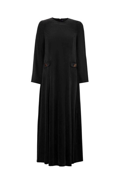 Pocket Detailed Plain Black Dress - MISS DALIDA