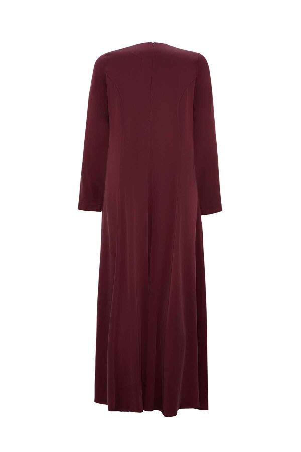 Pocket Detailed Plain Burgundy Dress - 2