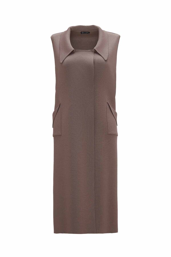 Pocket Detailed Taupe Knit Vest - 1