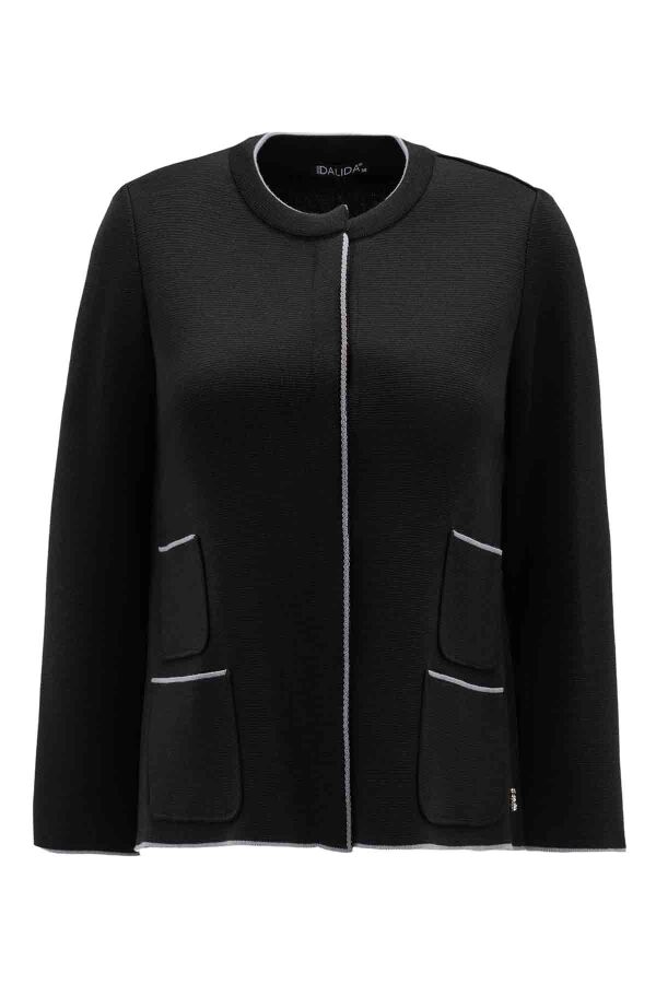 Pocketed Short Knitted Black Jacket - 1