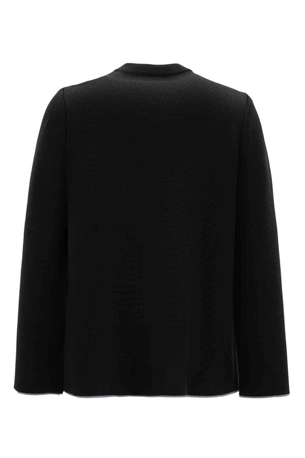 Pocketed Short Knitted Black Jacket - 2