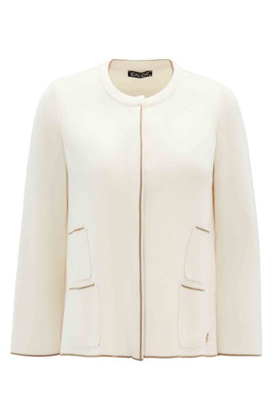 Pocketed Short Knitted Ecru Gold Jacket - MISS DALIDA