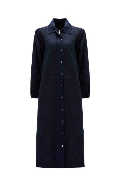 Quilted Navy Blue Coat with Denim Fabric Details 