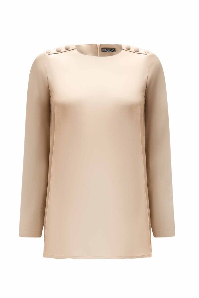 Round Collar Button Detailed Cupro Tunic - 1