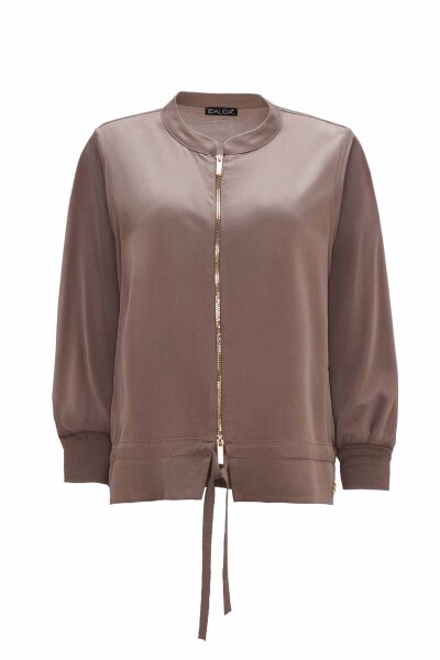 Round Neck Zippered Solid Mink Coat 