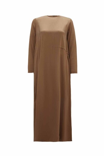 Ruched Waist Camel Cupro Dress - MISS DALIDA