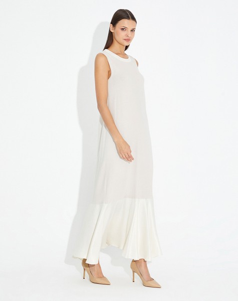 Satin Detailed Knitwear Sleeveless Long Dress - 1