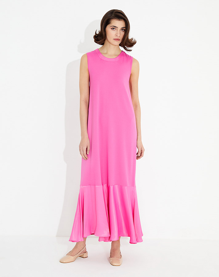 Satin Detailed Knitwear Sleeveless Long Dress - 4
