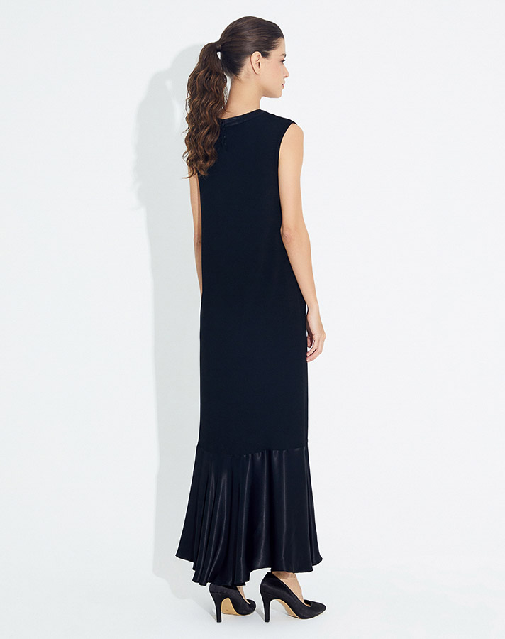 Satin Detailed Knitwear Sleeveless Long Dress - 7